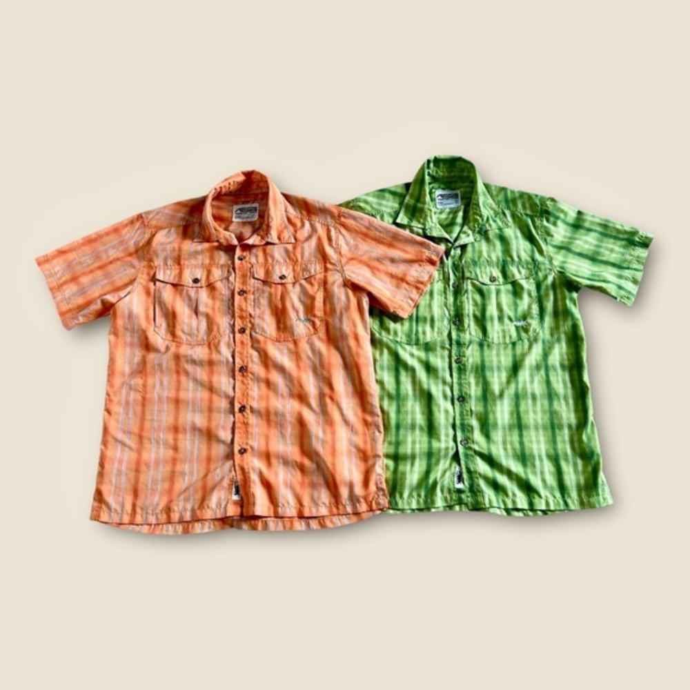 Mountain Khakis Shirt Mens M Medium Short Sleeve Orange Green Lot Of 2 Cool ✅